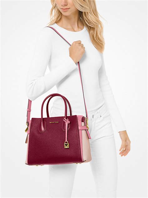 michael kors mercer medium tri color pebbled leather belted satchel|Michael Kors mercer medium satchel.